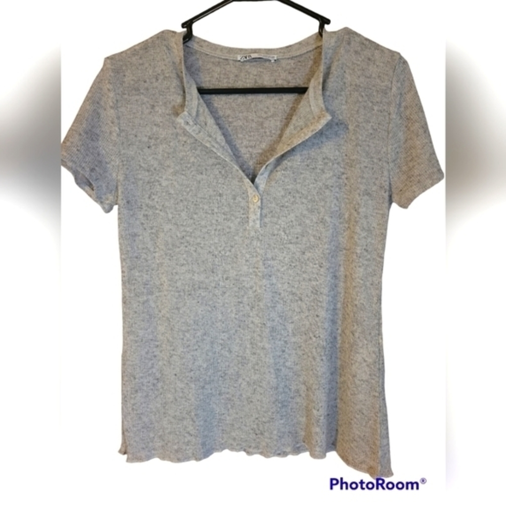 Zara Knit Henley Style SS Top Shirt Sz LG